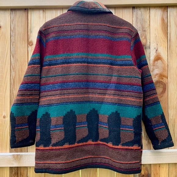 WOOLRICH Vintage Wool Aztec Western Boots Button Down Winter Coat Jacket Large - Picture 5 of 13